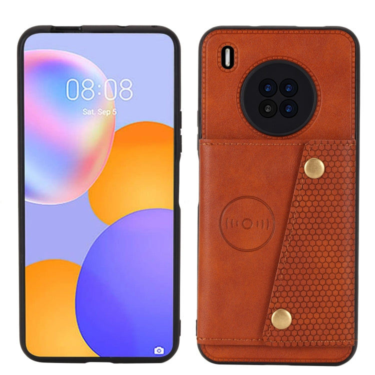 For Huawei Y9a Double Buckle PU + TPU Shockproof Magnetic Protective Case with Card Slot & Holder