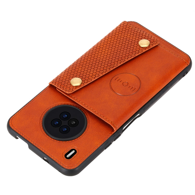 For Huawei Y9a Double Buckle PU + TPU Shockproof Magnetic Protective Case with Card Slot & Holder