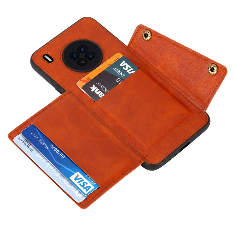 For Huawei Y9a Double Buckle PU + TPU Shockproof Magnetic Protective Case with Card Slot & Holder