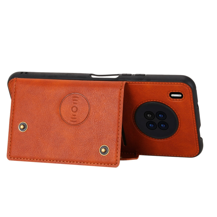 For Huawei Y9a Double Buckle PU + TPU Shockproof Magnetic Protective Case with Card Slot & Holder
