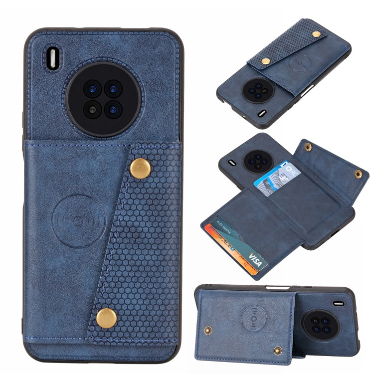 For Huawei Y9a Double Buckle PU + TPU Shockproof Magnetic Protective Case with Card Slot & Holder