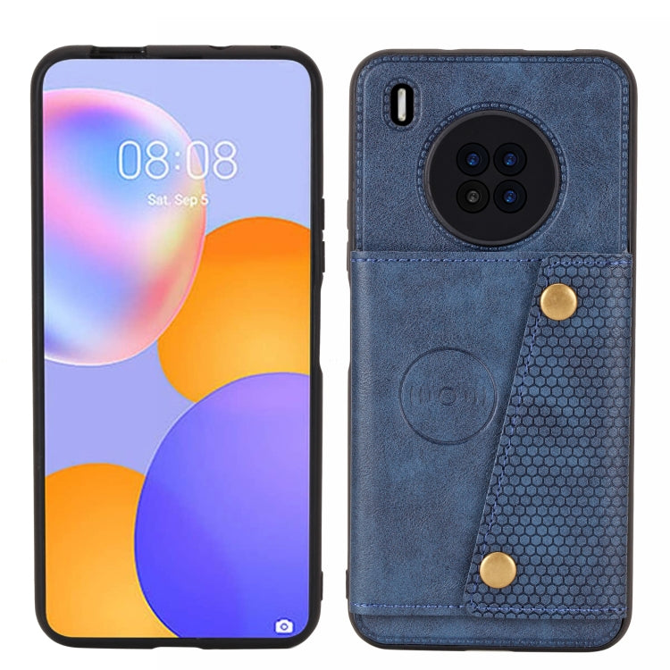 For Huawei Y9a Double Buckle PU + TPU Shockproof Magnetic Protective Case with Card Slot & Holder