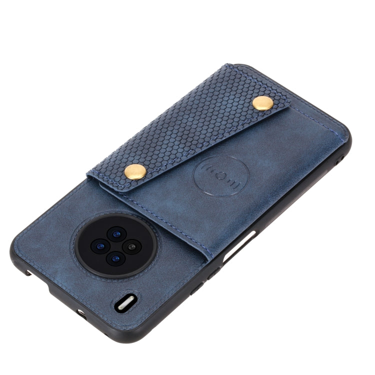 For Huawei Y9a Double Buckle PU + TPU Shockproof Magnetic Protective Case with Card Slot & Holder