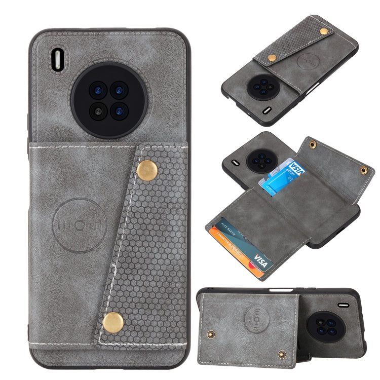 For Huawei Y9a Double Buckle PU + TPU Shockproof Magnetic Protective Case with Card Slot & Holder