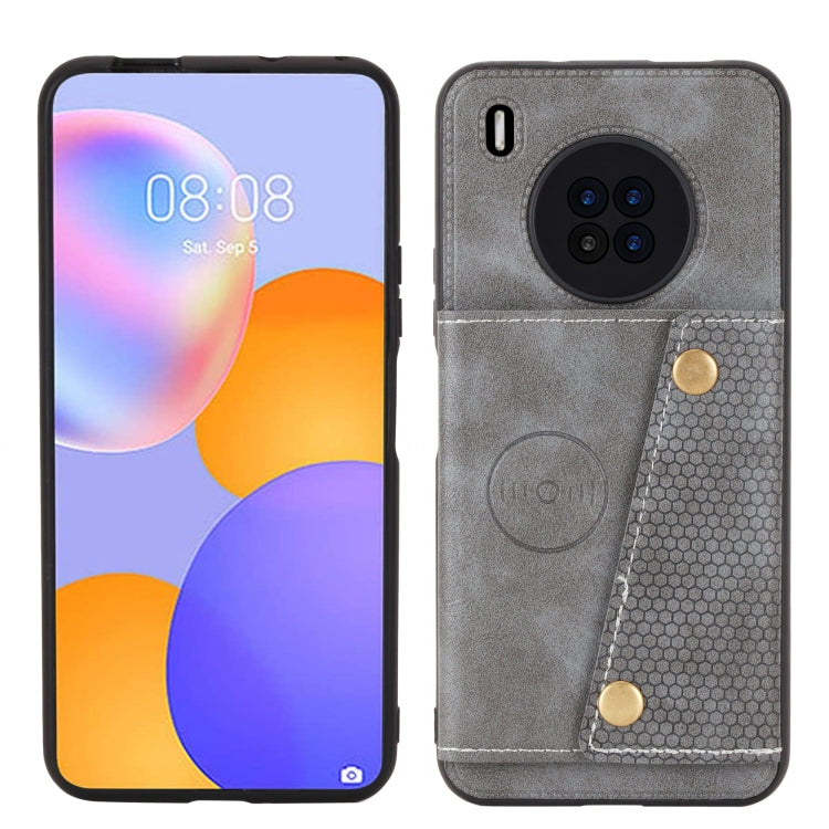 For Huawei Y9a Double Buckle PU + TPU Shockproof Magnetic Protective Case with Card Slot & Holder