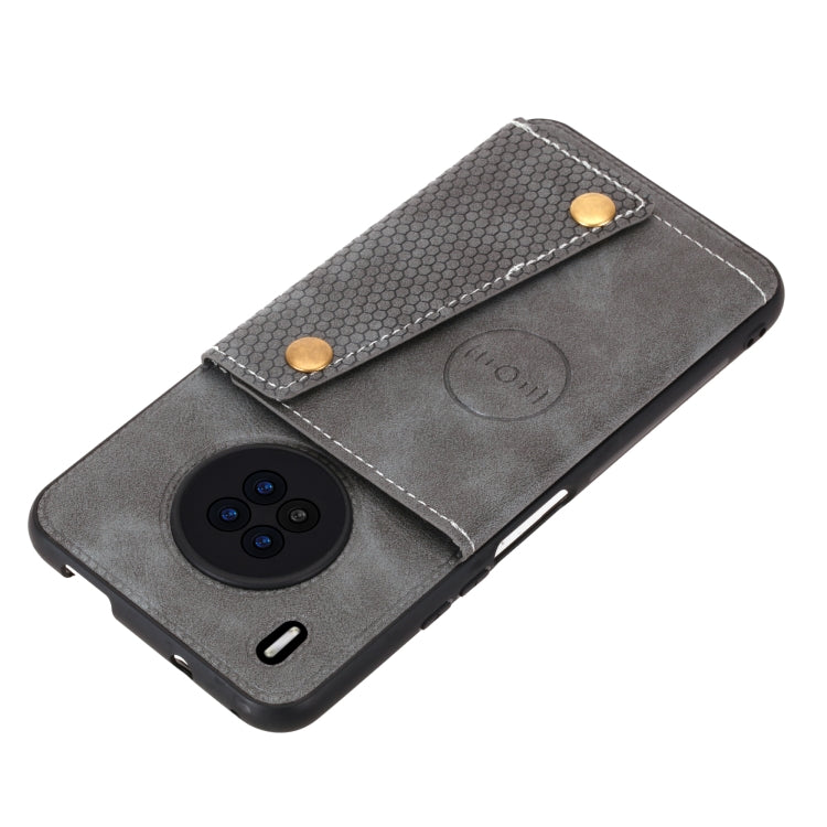 For Huawei Y9a Double Buckle PU + TPU Shockproof Magnetic Protective Case with Card Slot & Holder