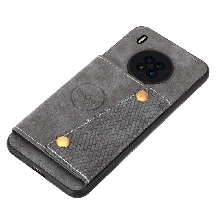For Huawei Y9a Double Buckle PU + TPU Shockproof Magnetic Protective Case with Card Slot & Holder