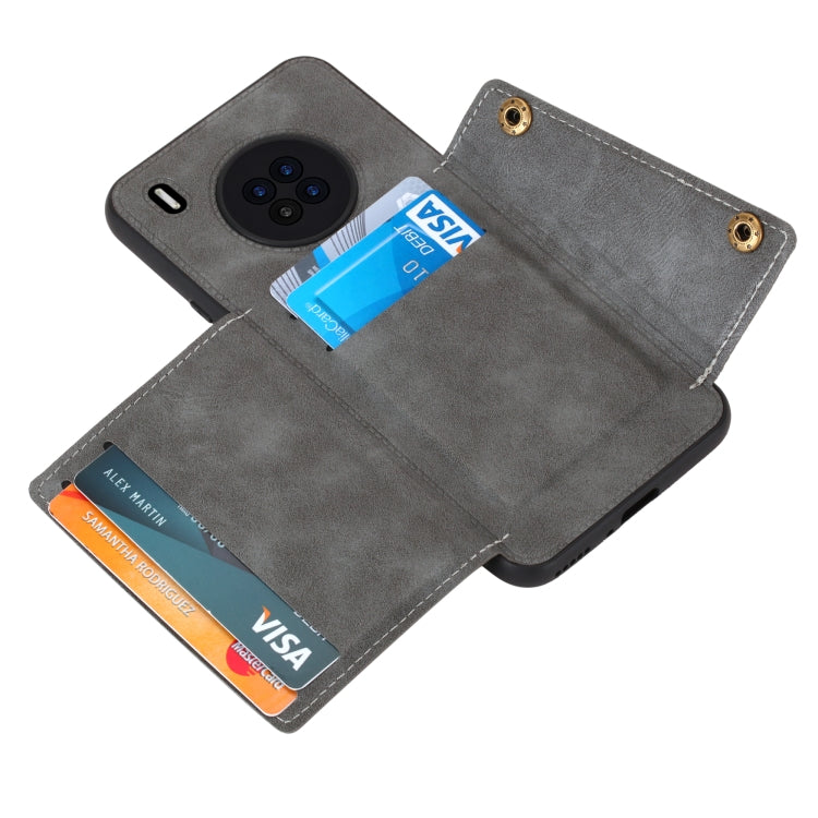 For Huawei Y9a Double Buckle PU + TPU Shockproof Magnetic Protective Case with Card Slot & Holder