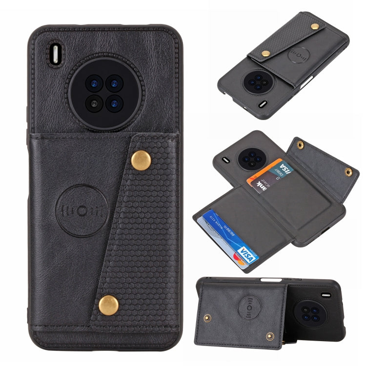 For Huawei Y9a Double Buckle PU + TPU Shockproof Magnetic Protective Case with Card Slot & Holder