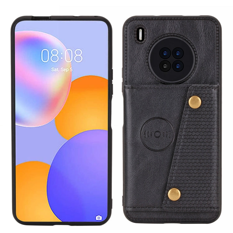 For Huawei Y9a Double Buckle PU + TPU Shockproof Magnetic Protective Case with Card Slot & Holder
