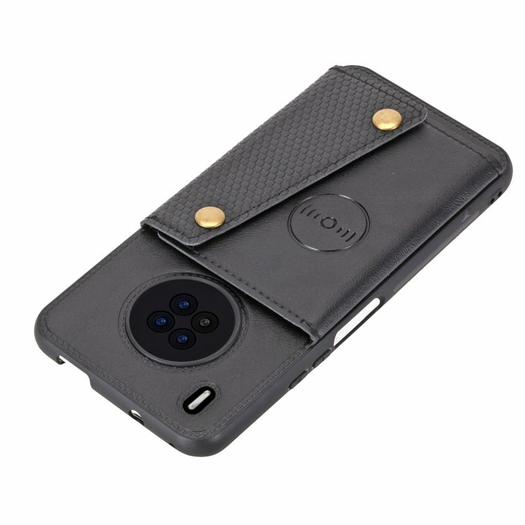 For Huawei Y9a Double Buckle PU + TPU Shockproof Magnetic Protective Case with Card Slot & Holder