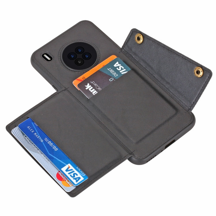 For Huawei Y9a Double Buckle PU + TPU Shockproof Magnetic Protective Case with Card Slot & Holder