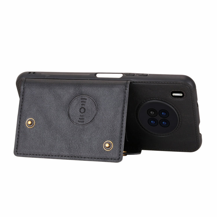 For Huawei Y9a Double Buckle PU + TPU Shockproof Magnetic Protective Case with Card Slot & Holder