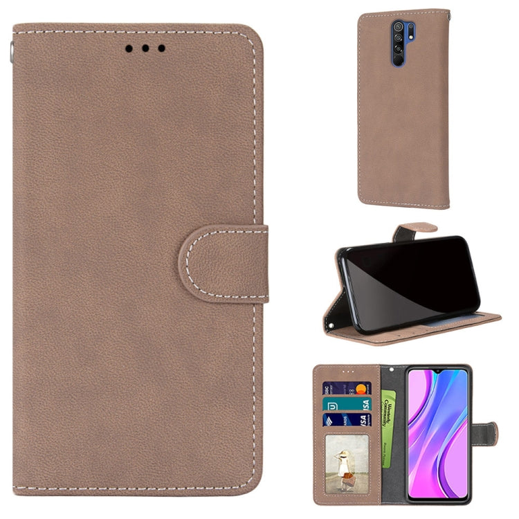 For Xiaomi Redmi 9 Retro Frosted Horizontal Flip PU Leather Case with Holder & Card Slots & Wallet & Photo Frame