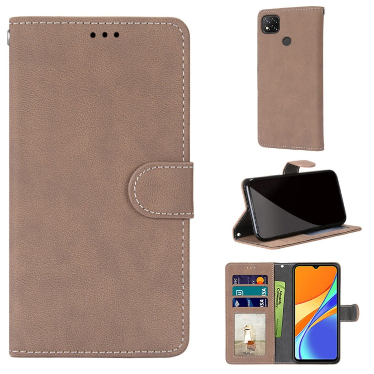 For Xiaomi Redmi 9C Retro Frosted Horizontal Flip PU Leather Case with Holder & Card Slots & Wallet & Photo Frame