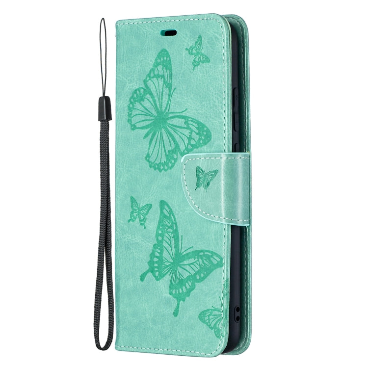 For Samsung Galaxy A02s (EU Version) Embossing Two Butterflies Pattern Horizontal Flip PU Leather Case with Holder & Card Slot & Wallet & Lanyard