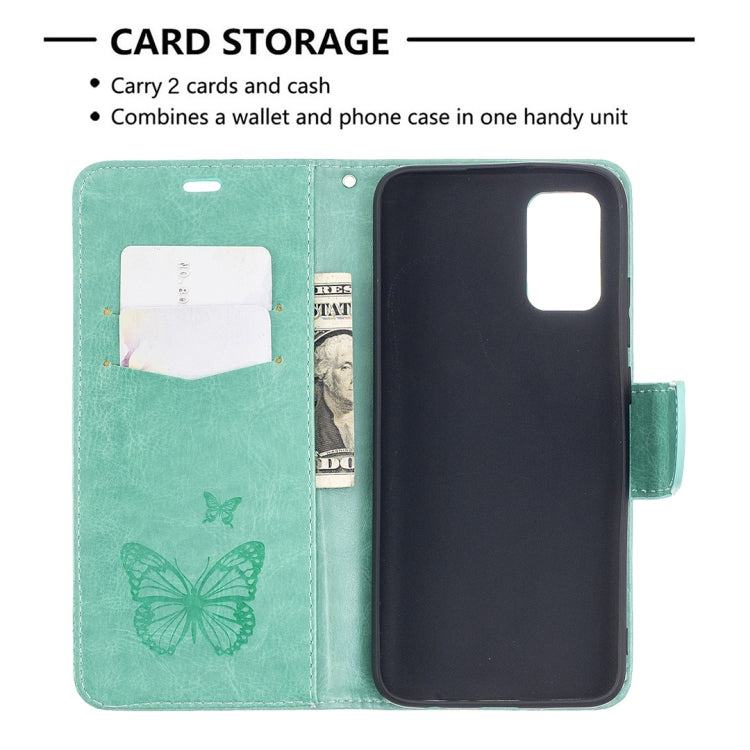 For Samsung Galaxy A02s (EU Version) Embossing Two Butterflies Pattern Horizontal Flip PU Leather Case with Holder & Card Slot & Wallet & Lanyard