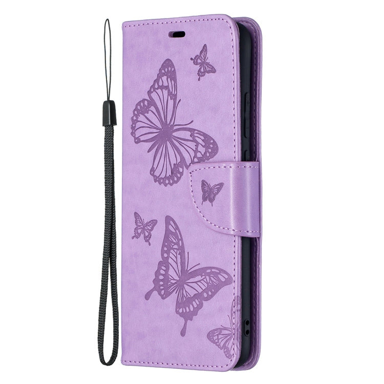 For Samsung Galaxy A02s (EU Version) Embossing Two Butterflies Pattern Horizontal Flip PU Leather Case with Holder & Card Slot & Wallet & Lanyard