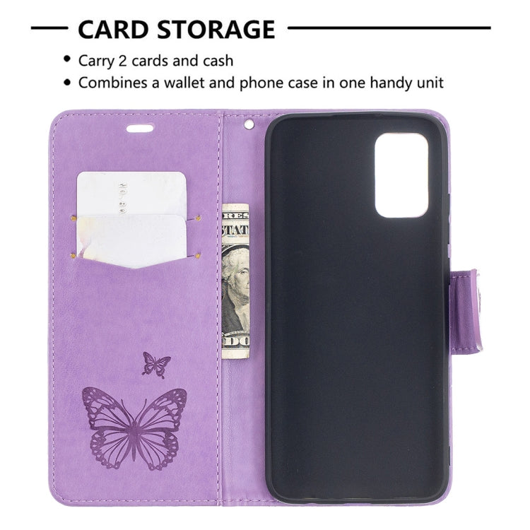 For Samsung Galaxy A02s (EU Version) Embossing Two Butterflies Pattern Horizontal Flip PU Leather Case with Holder & Card Slot & Wallet & Lanyard