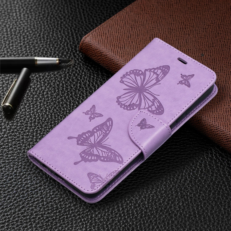 For Samsung Galaxy A02s (EU Version) Embossing Two Butterflies Pattern Horizontal Flip PU Leather Case with Holder & Card Slot & Wallet & Lanyard