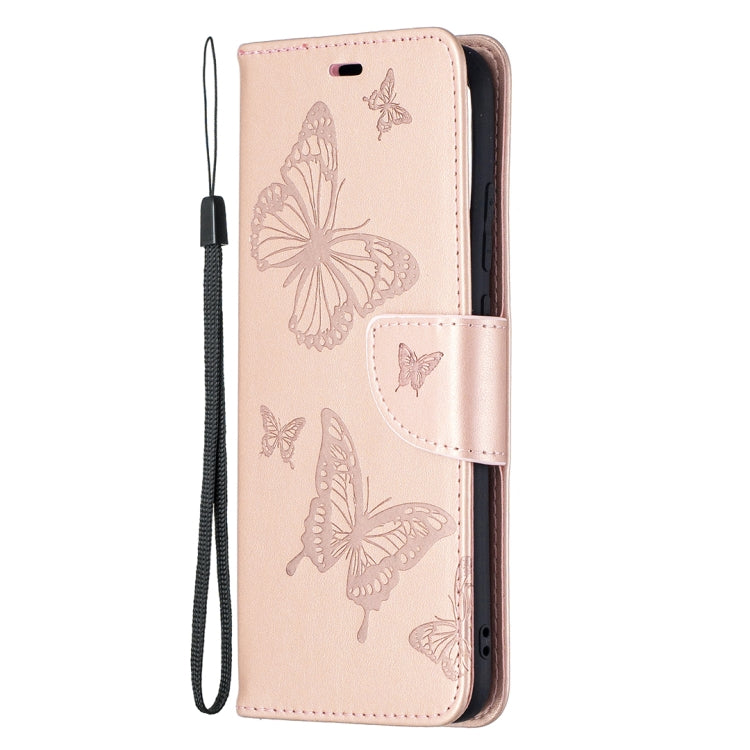 For Samsung Galaxy A02s (EU Version) Embossing Two Butterflies Pattern Horizontal Flip PU Leather Case with Holder & Card Slot & Wallet & Lanyard