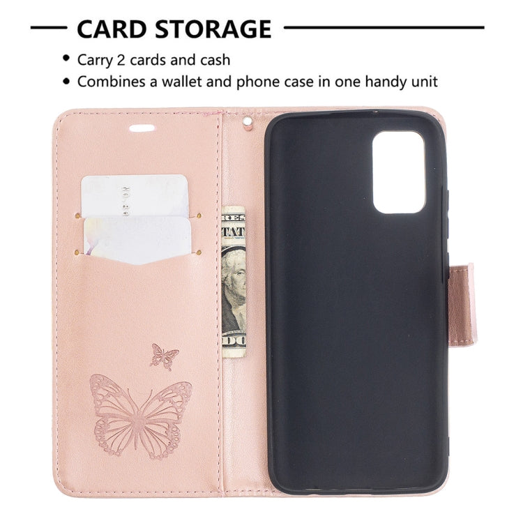 For Samsung Galaxy A02s (EU Version) Embossing Two Butterflies Pattern Horizontal Flip PU Leather Case with Holder & Card Slot & Wallet & Lanyard