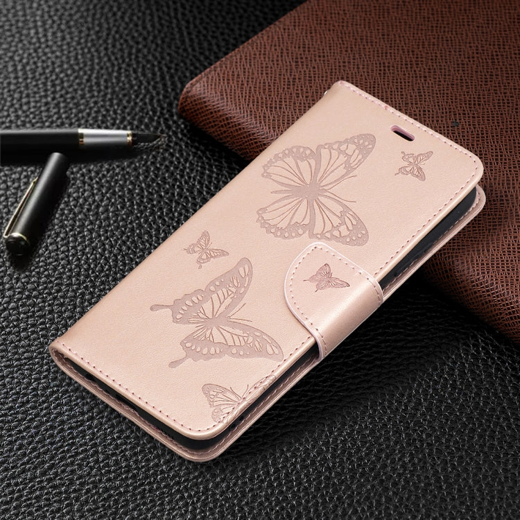 For Samsung Galaxy A02s (EU Version) Embossing Two Butterflies Pattern Horizontal Flip PU Leather Case with Holder & Card Slot & Wallet & Lanyard