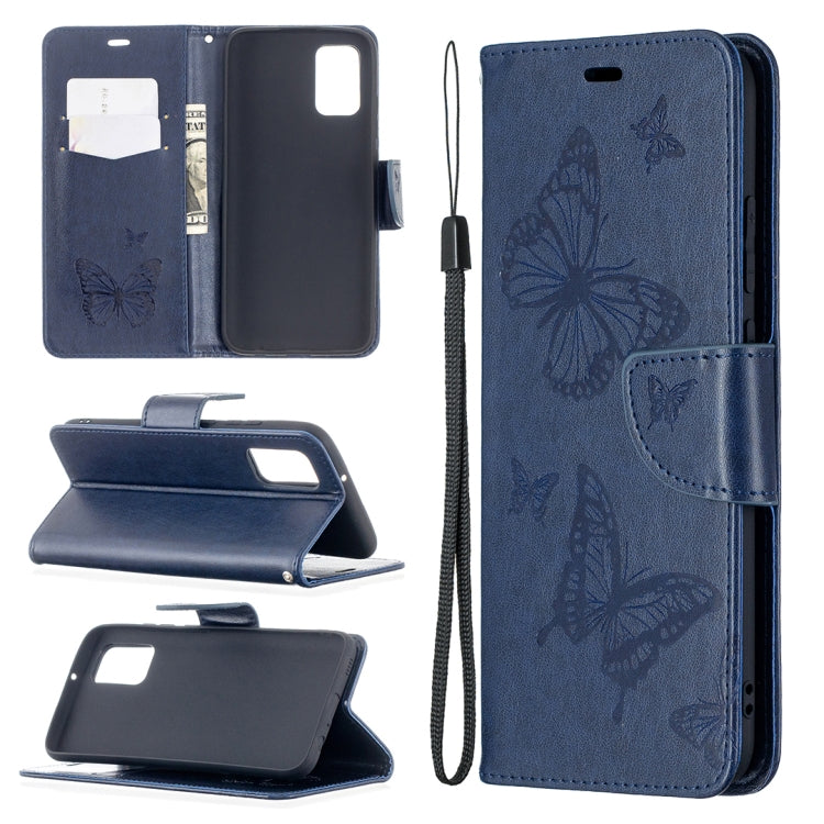 For Samsung Galaxy A02s (EU Version) Embossing Two Butterflies Pattern Horizontal Flip PU Leather Case with Holder & Card Slot & Wallet & Lanyard