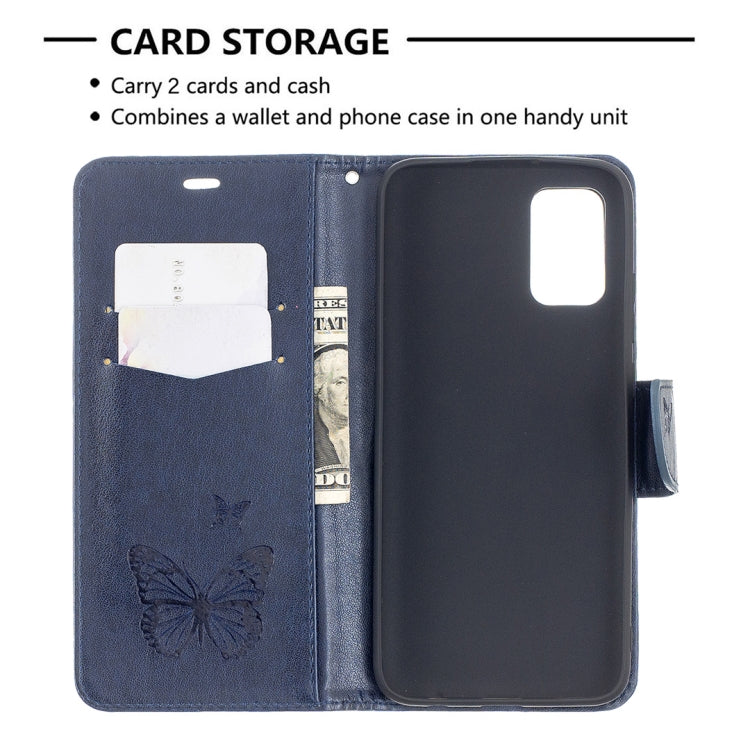 For Samsung Galaxy A02s (EU Version) Embossing Two Butterflies Pattern Horizontal Flip PU Leather Case with Holder & Card Slot & Wallet & Lanyard