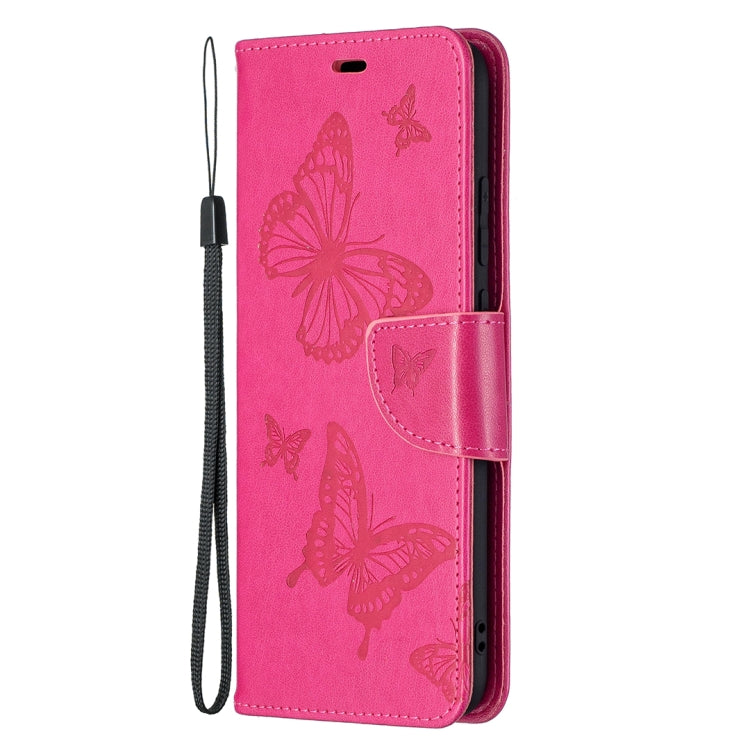 For Samsung Galaxy A02s (EU Version) Embossing Two Butterflies Pattern Horizontal Flip PU Leather Case with Holder & Card Slot & Wallet & Lanyard