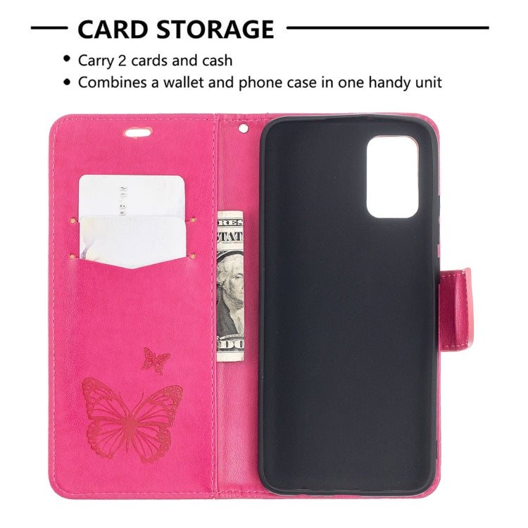 For Samsung Galaxy A02s (EU Version) Embossing Two Butterflies Pattern Horizontal Flip PU Leather Case with Holder & Card Slot & Wallet & Lanyard