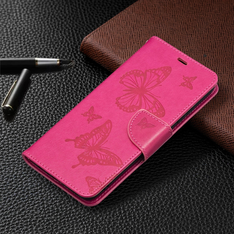 For Samsung Galaxy A02s (EU Version) Embossing Two Butterflies Pattern Horizontal Flip PU Leather Case with Holder & Card Slot & Wallet & Lanyard