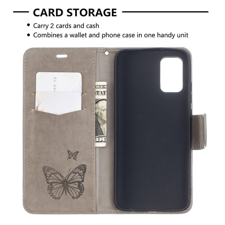 For Samsung Galaxy A02s (EU Version) Embossing Two Butterflies Pattern Horizontal Flip PU Leather Case with Holder & Card Slot & Wallet & Lanyard