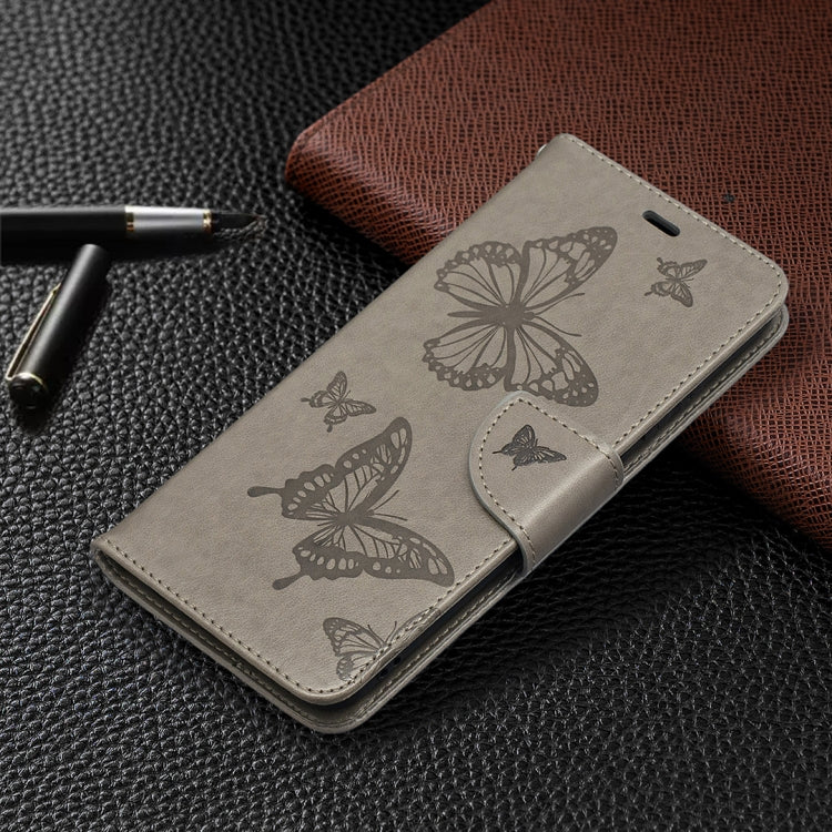 For Samsung Galaxy A02s (EU Version) Embossing Two Butterflies Pattern Horizontal Flip PU Leather Case with Holder & Card Slot & Wallet & Lanyard