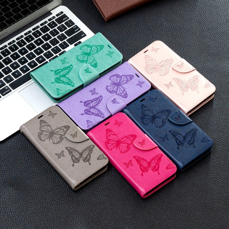 For Samsung Galaxy A02s (EU Version) Embossing Two Butterflies Pattern Horizontal Flip PU Leather Case with Holder & Card Slot & Wallet & Lanyard