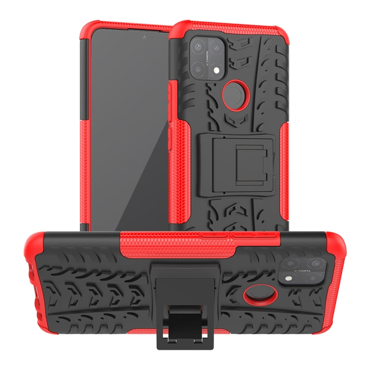 For OPPO A15 Tire Texture Shockproof TPU+PC Protective Case with Holder