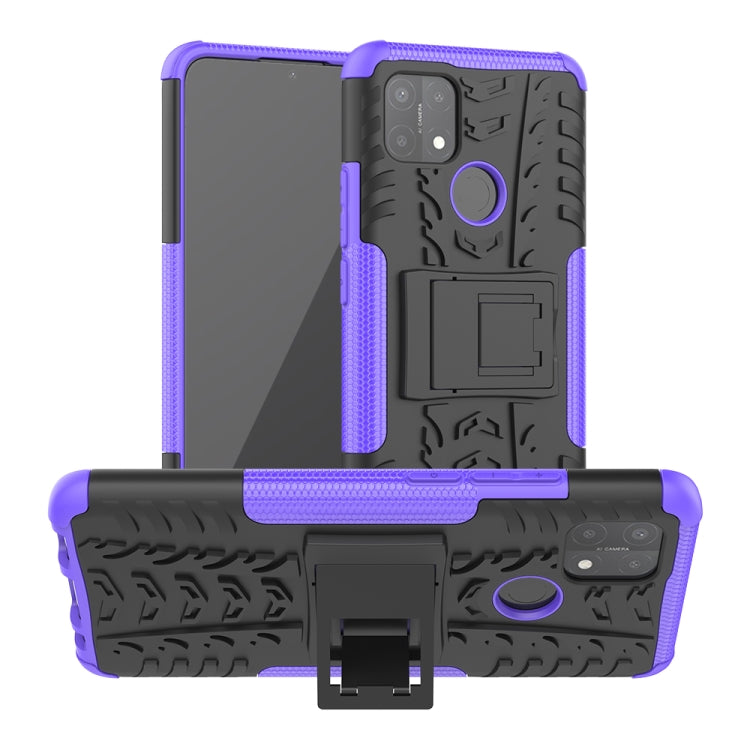 For OPPO A15 Tire Texture Shockproof TPU+PC Protective Case with Holder