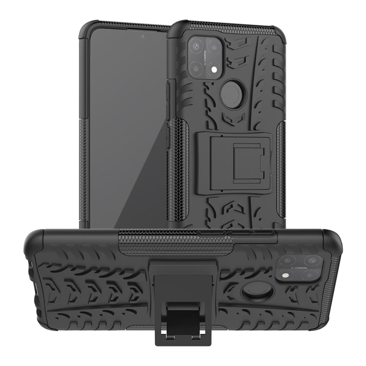 For OPPO A15 Tire Texture Shockproof TPU+PC Protective Case with Holder