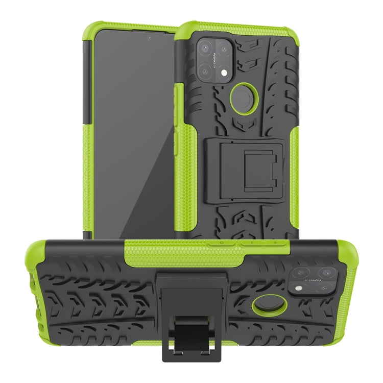 For OPPO A15 Tire Texture Shockproof TPU+PC Protective Case with Holder