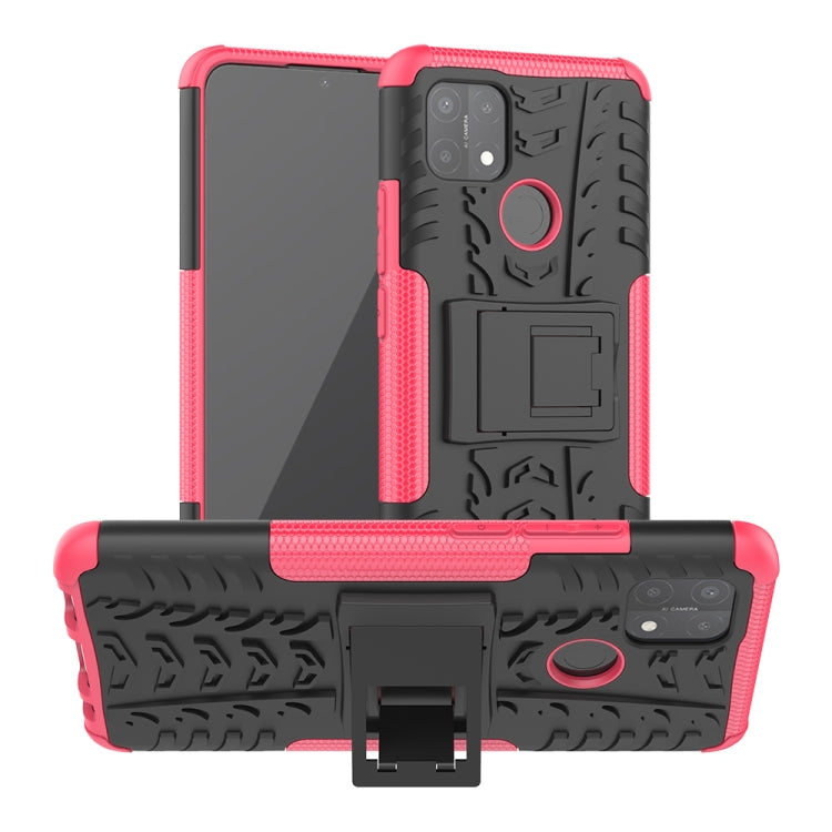 For OPPO A15 Tire Texture Shockproof TPU+PC Protective Case with Holder