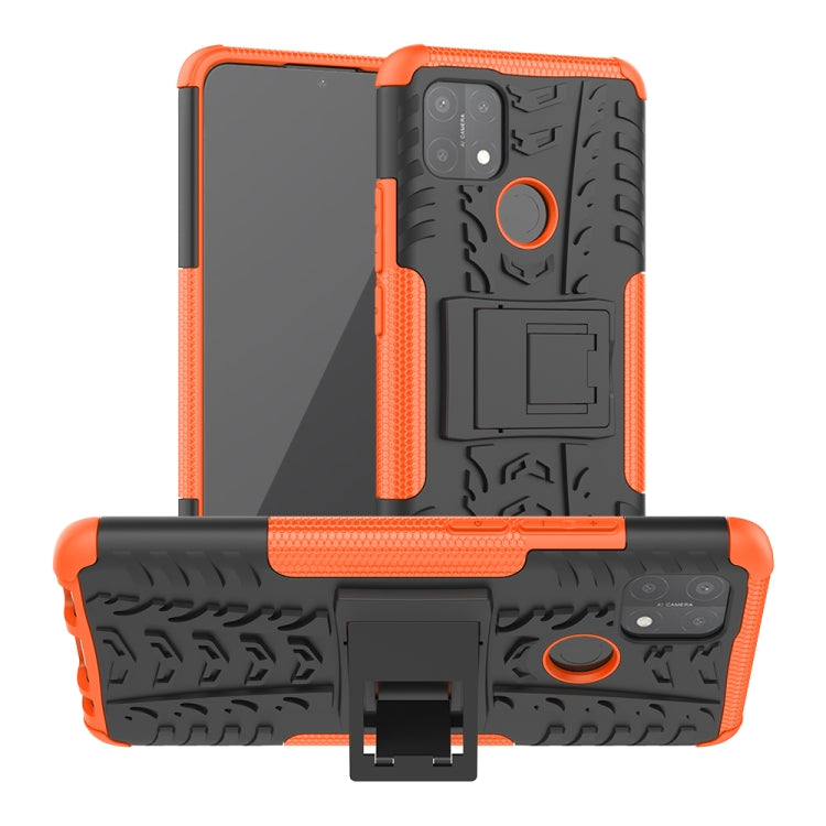 For OPPO A15 Tire Texture Shockproof TPU+PC Protective Case with Holder