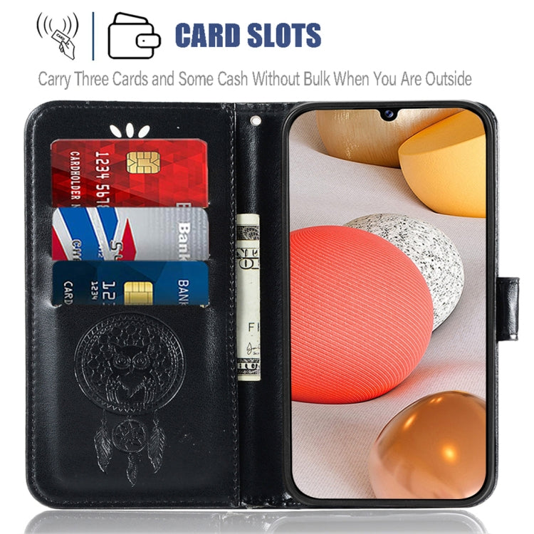 For Samsung Galaxy A12 Wind Chime Owl Embossing Pattern Horizontal Flip Leather Case, with Holder & Card Slots & Wallet