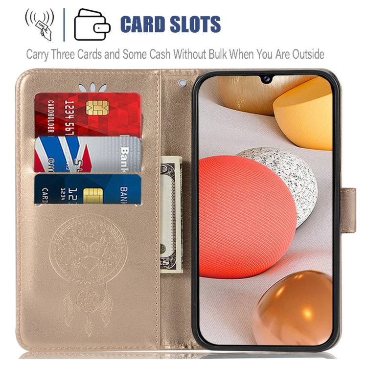 For Samsung Galaxy A12 Wind Chime Owl Embossing Pattern Horizontal Flip Leather Case, with Holder & Card Slots & Wallet