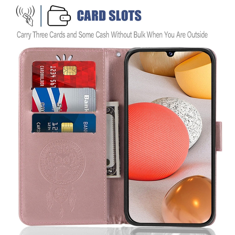 For Samsung Galaxy A12 Wind Chime Owl Embossing Pattern Horizontal Flip Leather Case, with Holder & Card Slots & Wallet