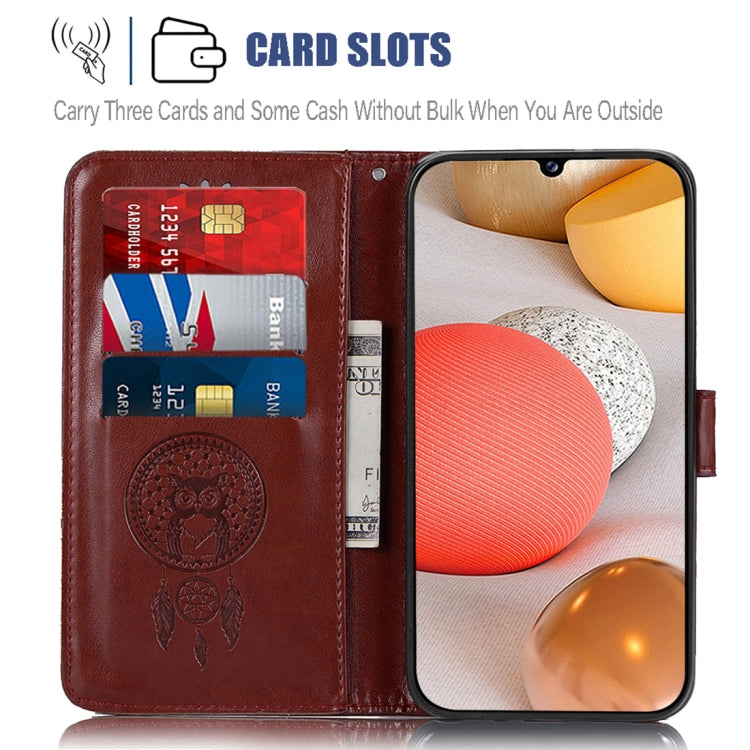 For Samsung Galaxy A12 Wind Chime Owl Embossing Pattern Horizontal Flip Leather Case, with Holder & Card Slots & Wallet