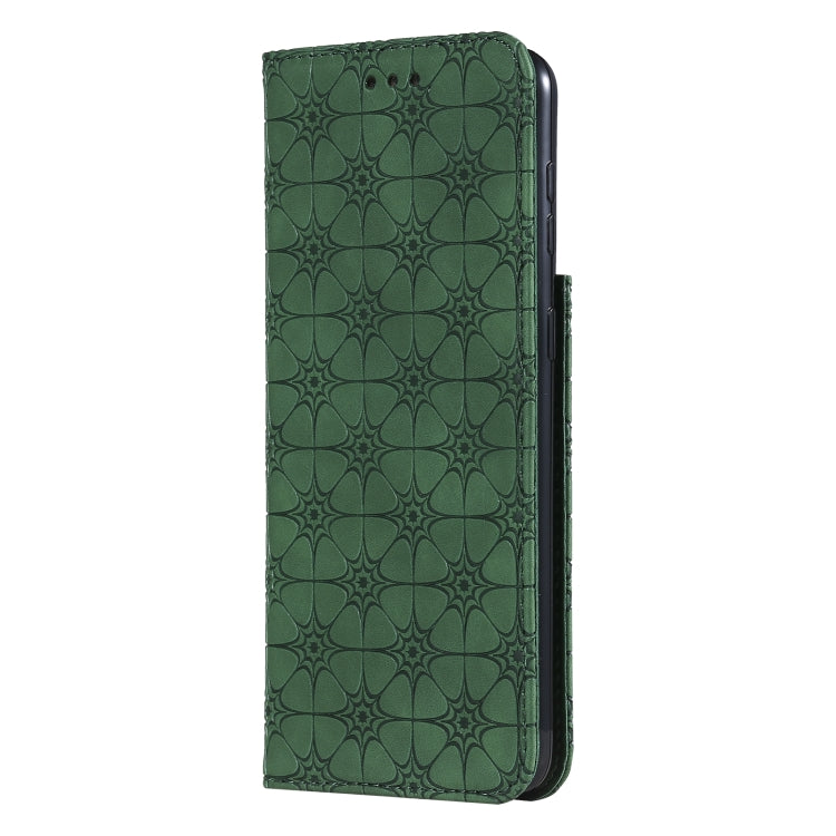 For Samsung Galaxy S21+ 5G Lucky Flowers Embossing Pattern Magnetic Horizontal Flip Leather Case with Holder & Card Slots