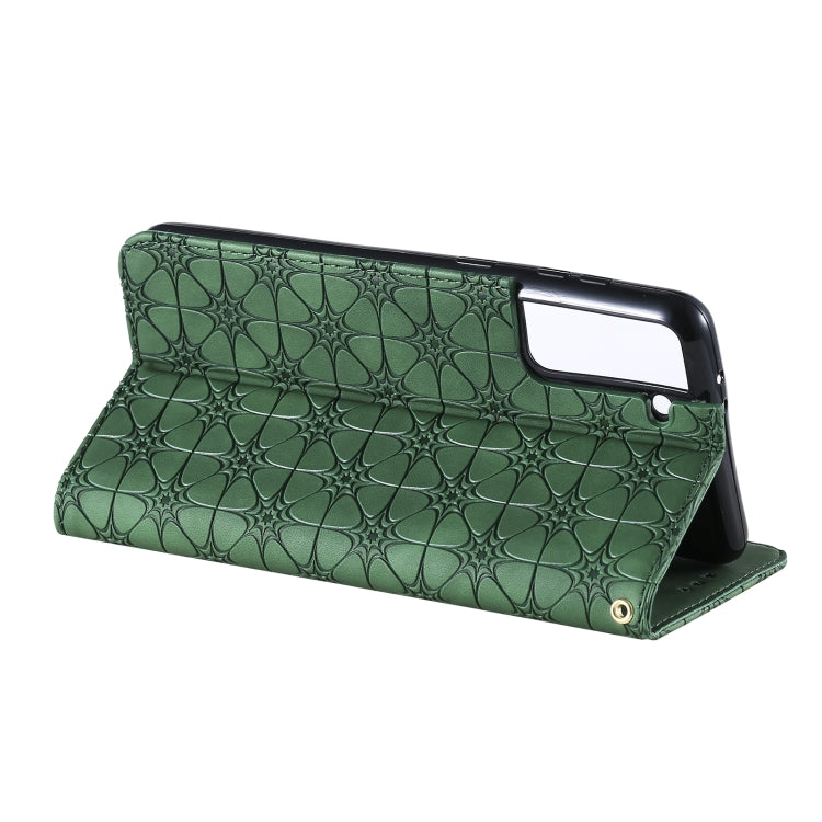 For Samsung Galaxy S21+ 5G Lucky Flowers Embossing Pattern Magnetic Horizontal Flip Leather Case with Holder & Card Slots