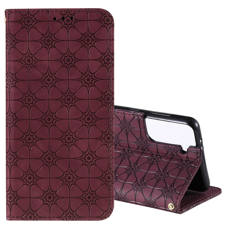 For Samsung Galaxy S21+ 5G Lucky Flowers Embossing Pattern Magnetic Horizontal Flip Leather Case with Holder & Card Slots