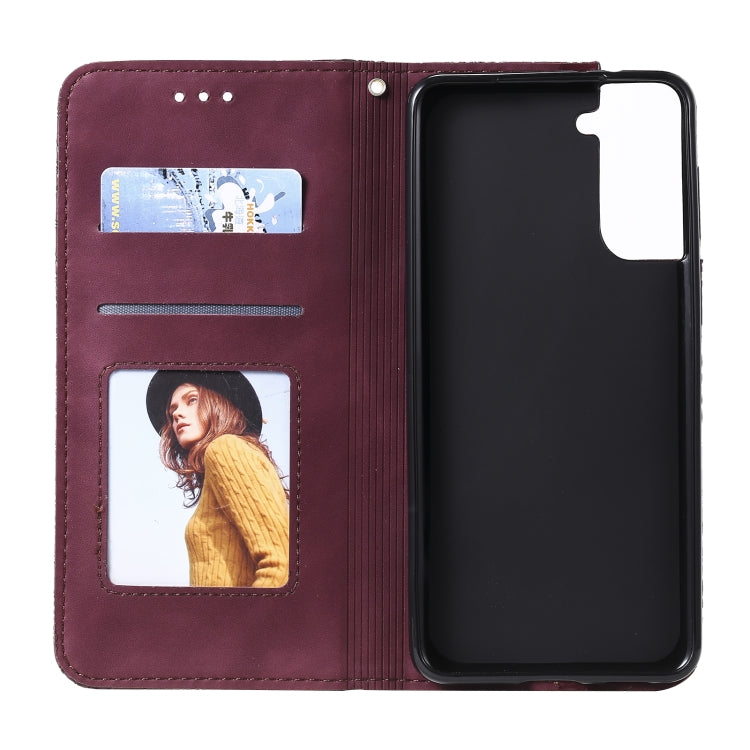 For Samsung Galaxy S21+ 5G Lucky Flowers Embossing Pattern Magnetic Horizontal Flip Leather Case with Holder & Card Slots