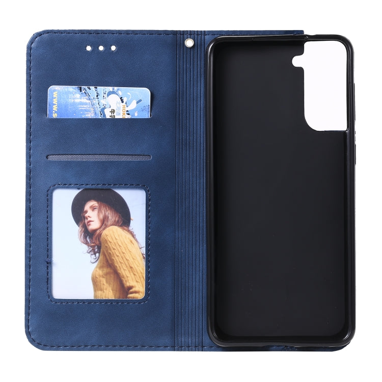 For Samsung Galaxy S21 5G Lucky Flowers Embossing Pattern Magnetic Horizontal Flip Leather Case with Holder & Card Slots